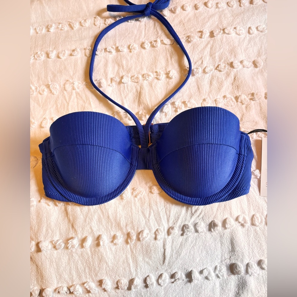 Shade & Shore Halter Ribbed Bikini Top - Royal Blue I 32 B NWT